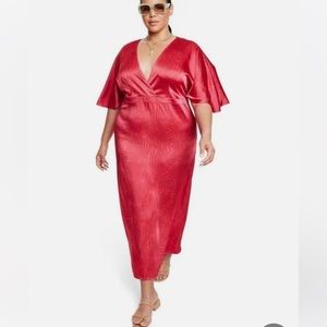 NWT Fe NOEL red/palm  print fluttersleeve maxi dress 14,20,22,24.